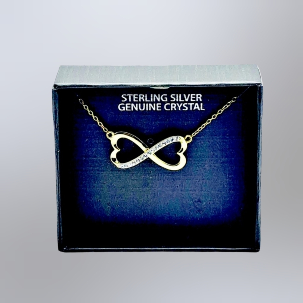 Sterling Silver Infinity Heart Necklace w/ Genuine Crystal | 18k Gold | NWT